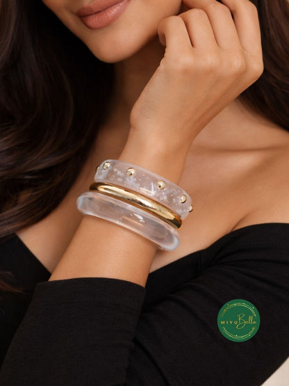 Embellished Resin Alloy White Stack Bangles