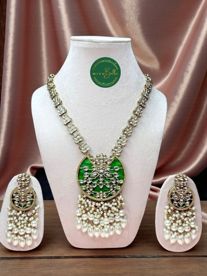 Rukmini – Kundan & Pearl Emerald Green Statement Necklace Set