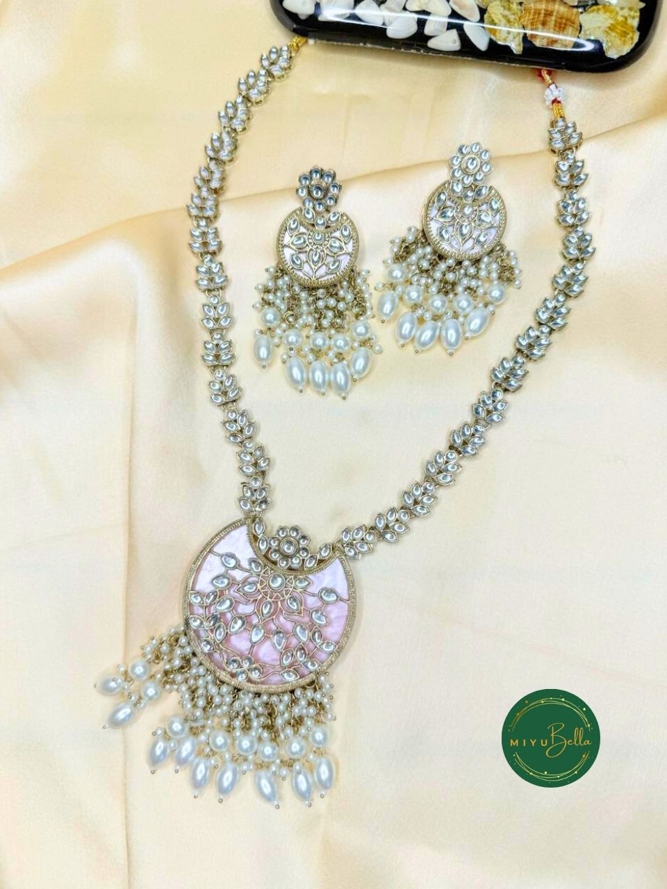 Rukmini – Kundan & Pearl Baby Pink Statement Necklace Set