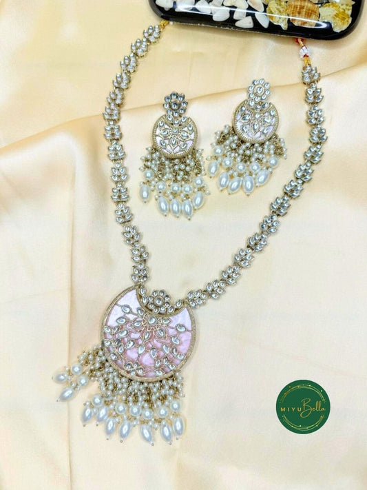 Rukmini – Kundan & Pearl Baby Pink Statement Necklace Set