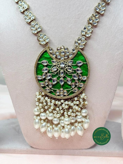 Rukmini – Kundan & Pearl Emerald Green Statement Necklace Set