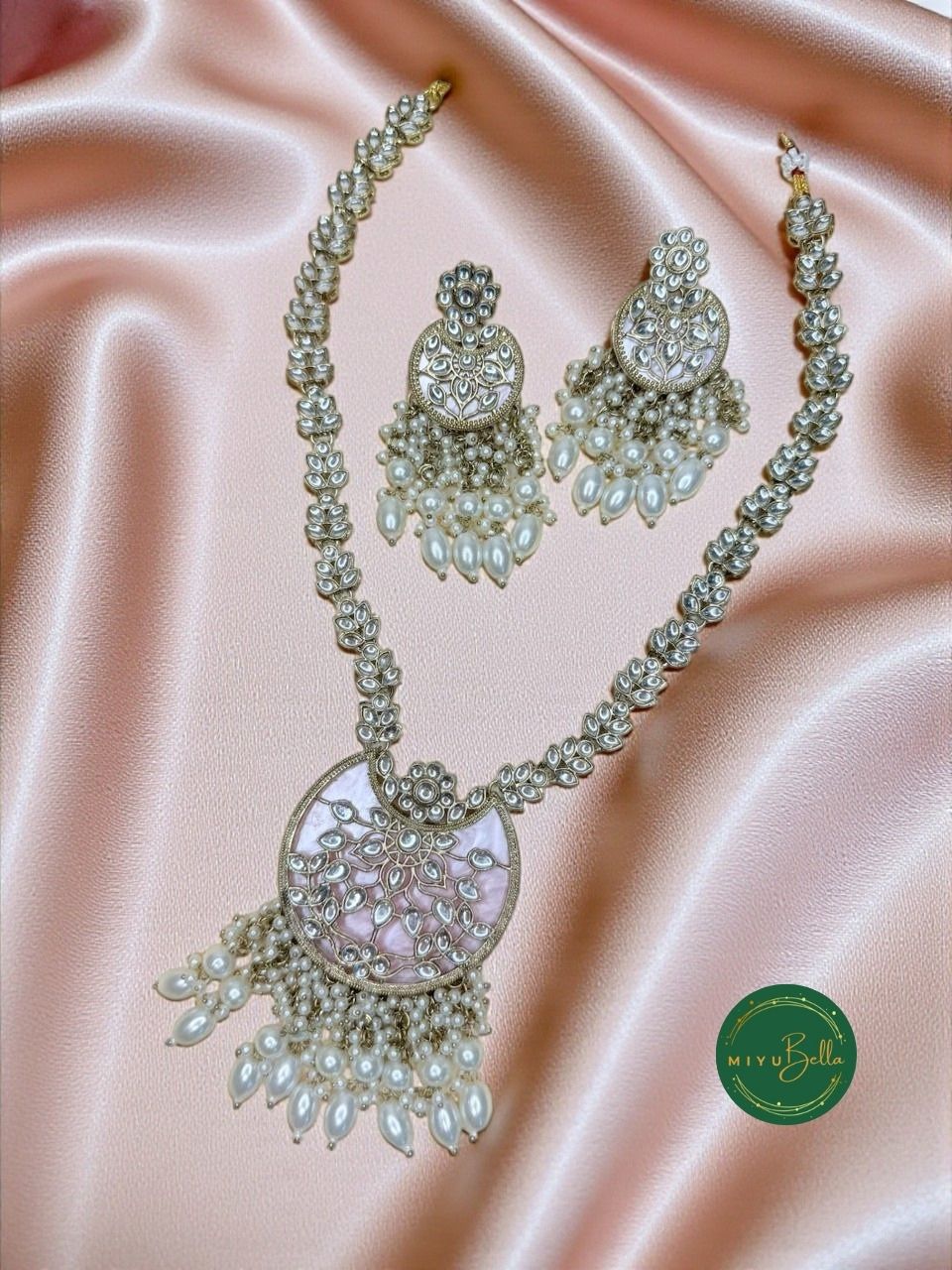 Rukmini – Kundan & Pearl Baby Pink Statement Necklace Set