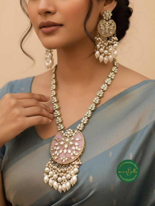 Rukmini – Kundan & Pearl Baby Pink Statement Set