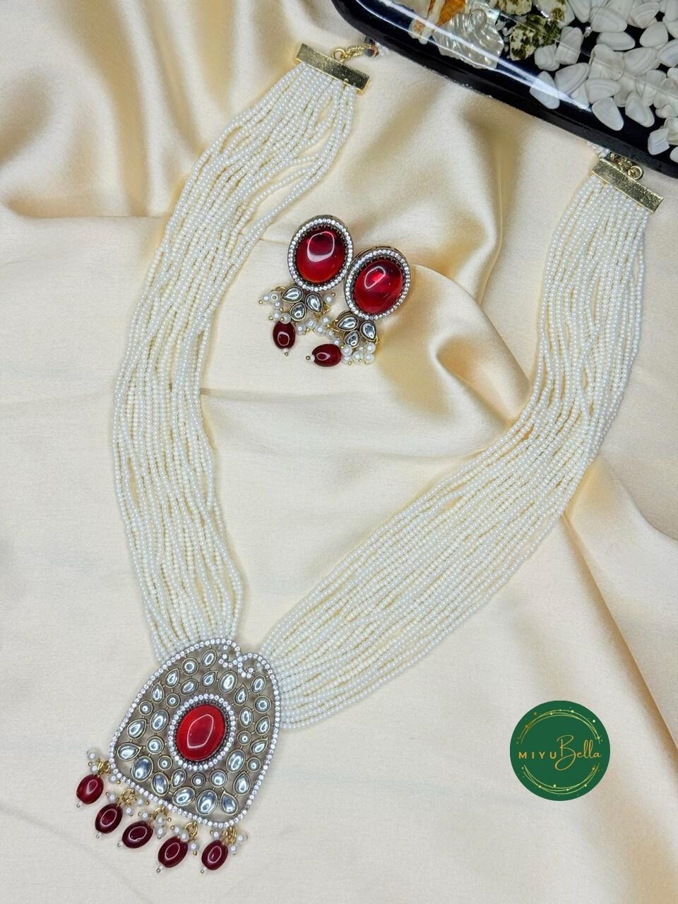 Rukmini – Pearl & Kundan Multi-Strand Heritage Red Necklace Set