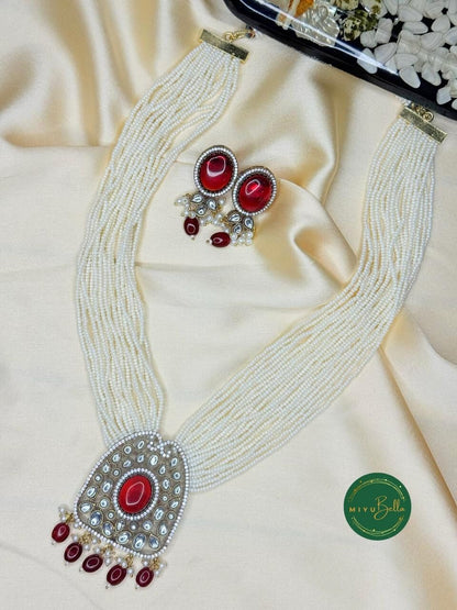 Rukmini – Pearl & Kundan Multi-Strand Heritage Red Necklace Set