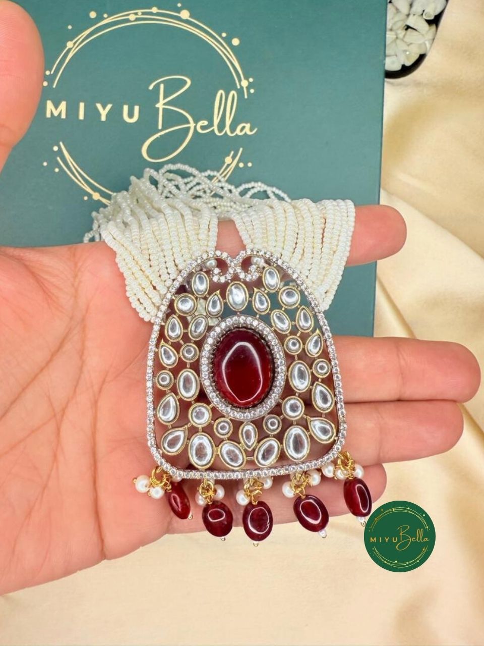 Rukmini – Pearl & Kundan Multi-Strand Heritage Red Necklace Set