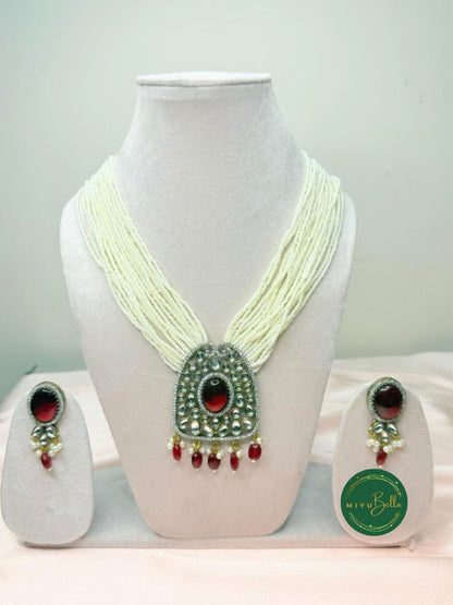 Rukmini – Pearl & Kundan Multi-Strand Heritage Red Necklace Set