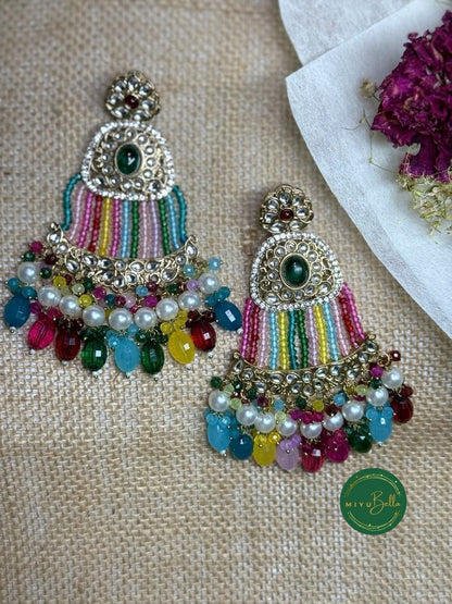 Sania Collection - Multicolor Kundan Dangler Earrings