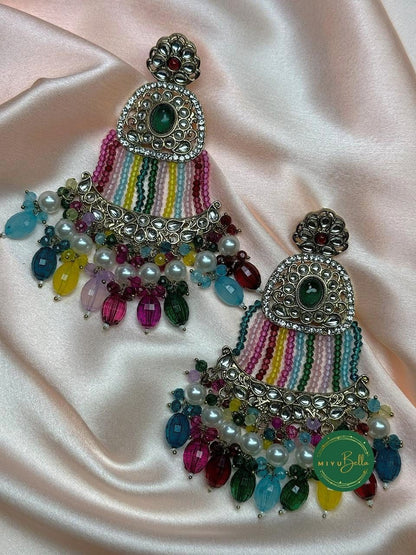 Sania Collection - Multicolor Kundan Dangler Earrings