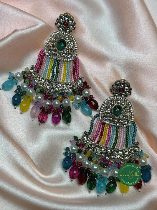 Sania Collection - Multicolor Kundan Dangler Earrings
