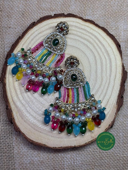 Sania Collection - Multicolor Kundan Dangler Earrings