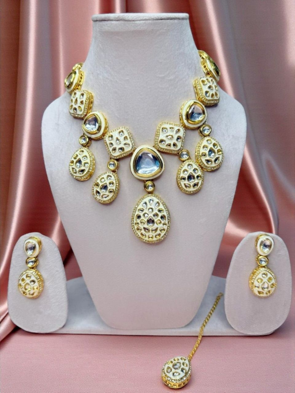 Vaidahi - Pachi Kundan, Meenakari, Kemp, and Cubic Zirconia Jewellery Set