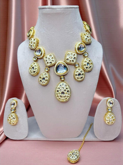Vaidahi - Pachi Kundan, Meenakari, Kemp, and Cubic Zirconia Jewellery Set