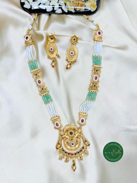 Vamika – Kemp Work, Pearls & Cubic Zirconia Temple Jewellery in Oxidised Gold Polish