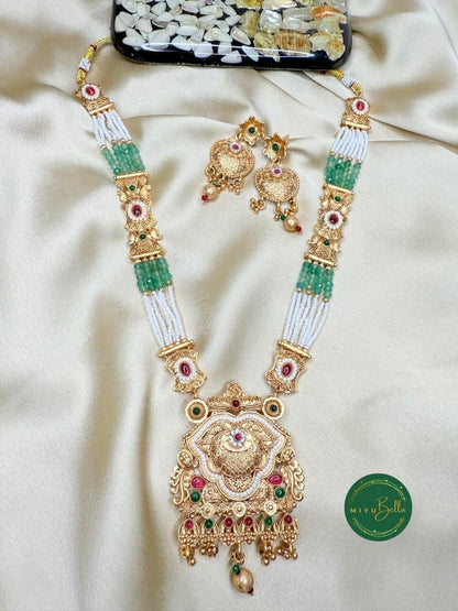 Vamika – Oxidised Gold Temple Jewellery with Kemp, Pearls & Cubic Zirconia