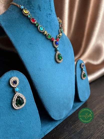 Sabhya - Vintage Emerald Drop Necklace Set