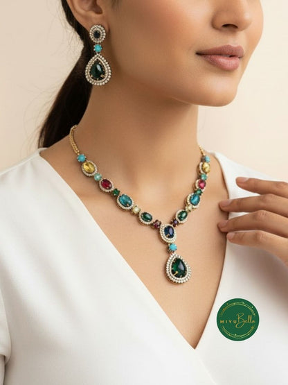 Sabhya - Vintage Emerald Drop Necklace Set