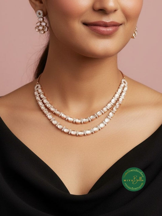 Priya - Layered AD and Moissanite Short Necklace Set