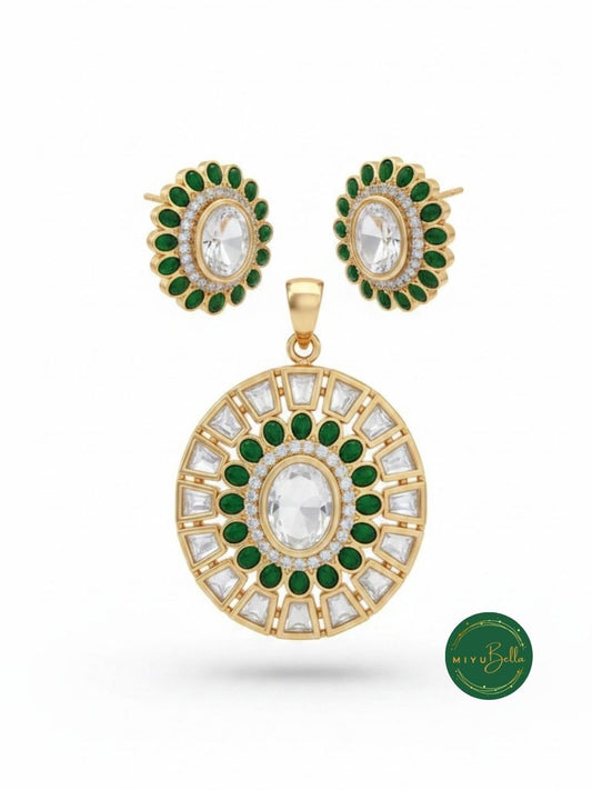 Kahani - Kundan Moissanite Emerald Pendant Set