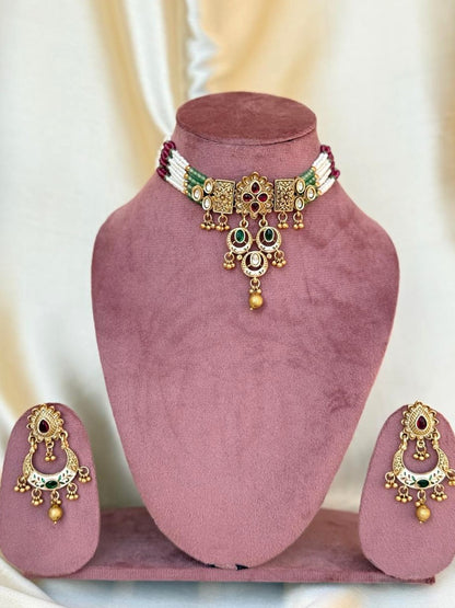 Meera - Kundan and Meenakari Choker Necklace