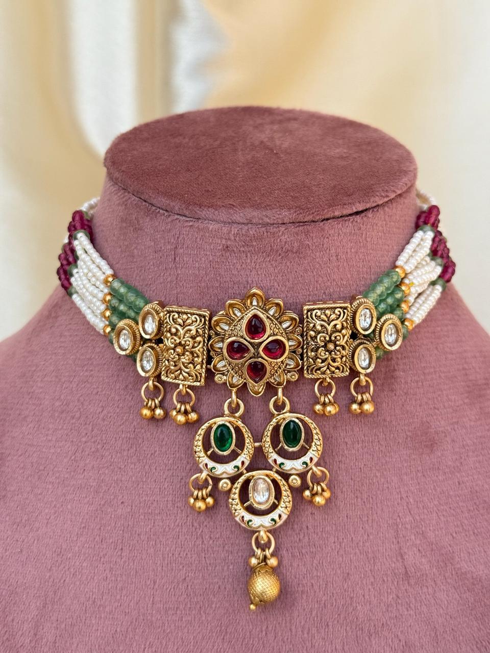 Meera - Kundan and Meenakari Choker Necklace