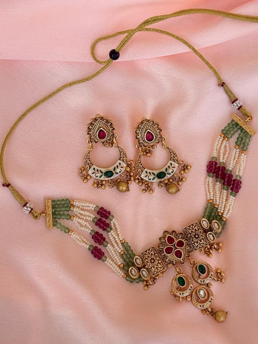 Meera - Kundan and Meenakari Choker Necklace