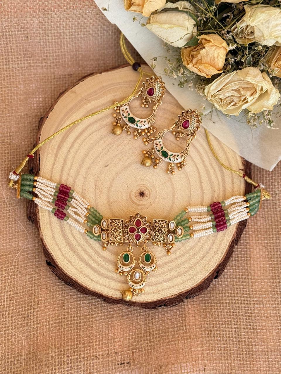 Meera - Kundan and Meenakari Choker Necklace