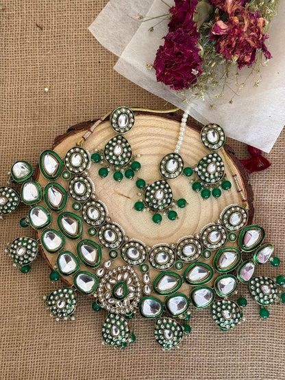 Gayatri – Kundan and Meenakari Necklace Set in Oxidized Gold Polish