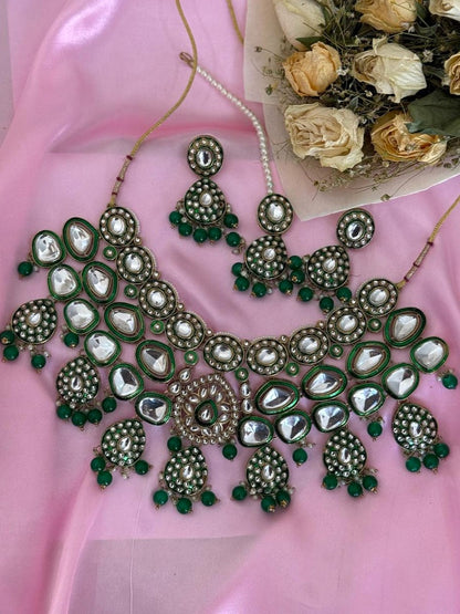 Gayatri – Kundan and Meenakari Necklace Set in Oxidized Gold Polish