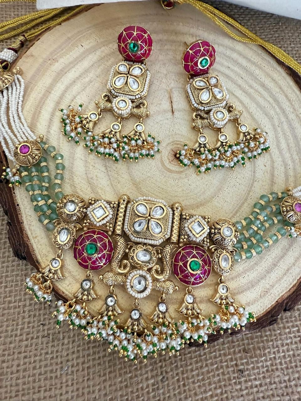Meera - Paachi Kundan and Meenakari Choker Necklace