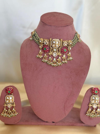 Meera - Paachi Kundan and Meenakari Choker Necklace
