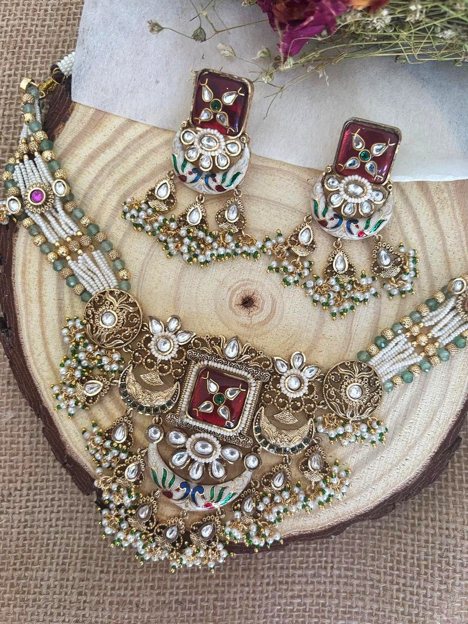 Meera - Kundan and Meenakari Choker Necklace
