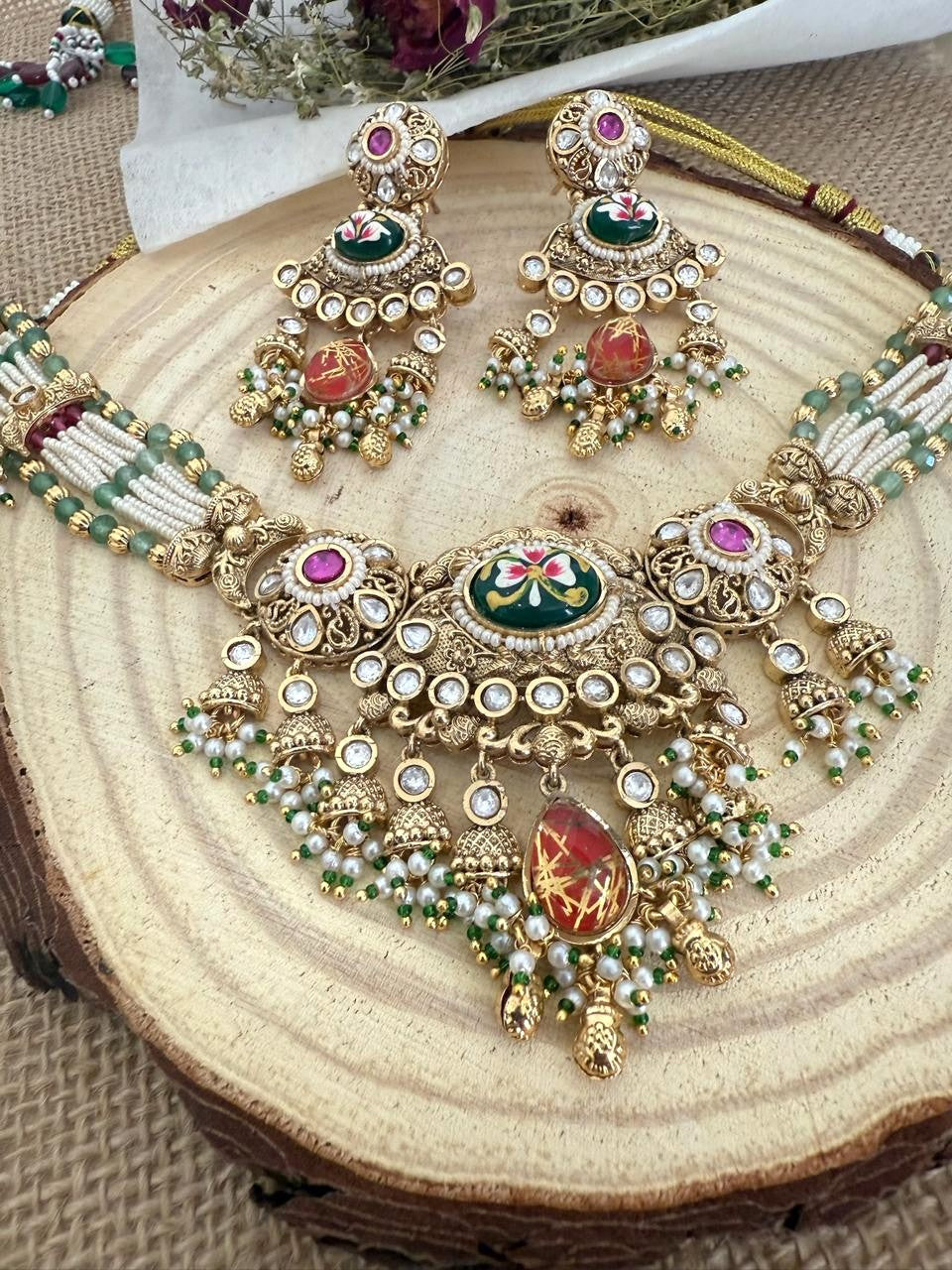 Meera - Kundan and Meenakari Choker Necklace
