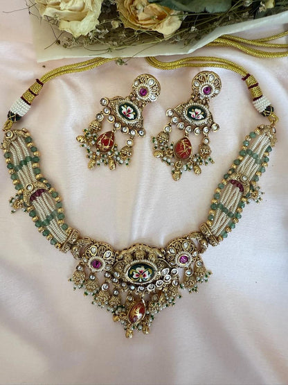 Meera - Kundan and Meenakari Choker Necklace