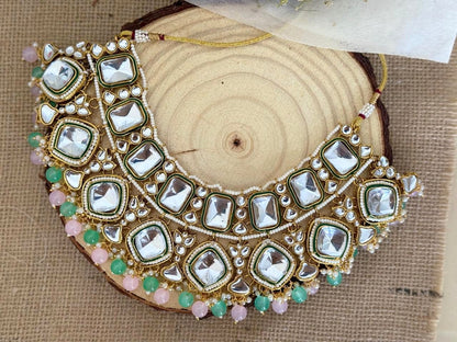 Gayatri – Kundan and Meenakari Necklace Set in Oxidized Gold Polish