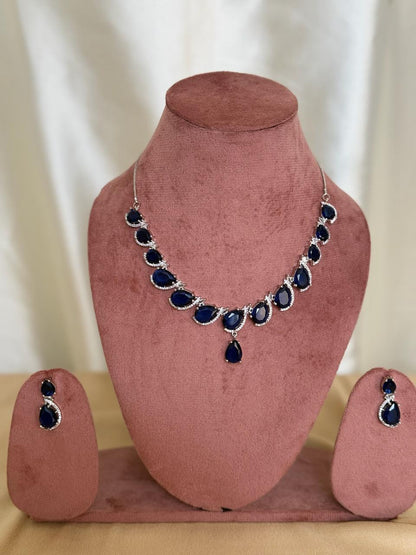 Mia – Royal Blue Stones and American Diamonds Necklace Set