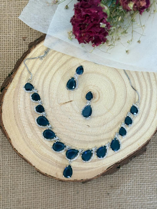 Mia – Royal Blue Stones and American Diamonds Necklace Set